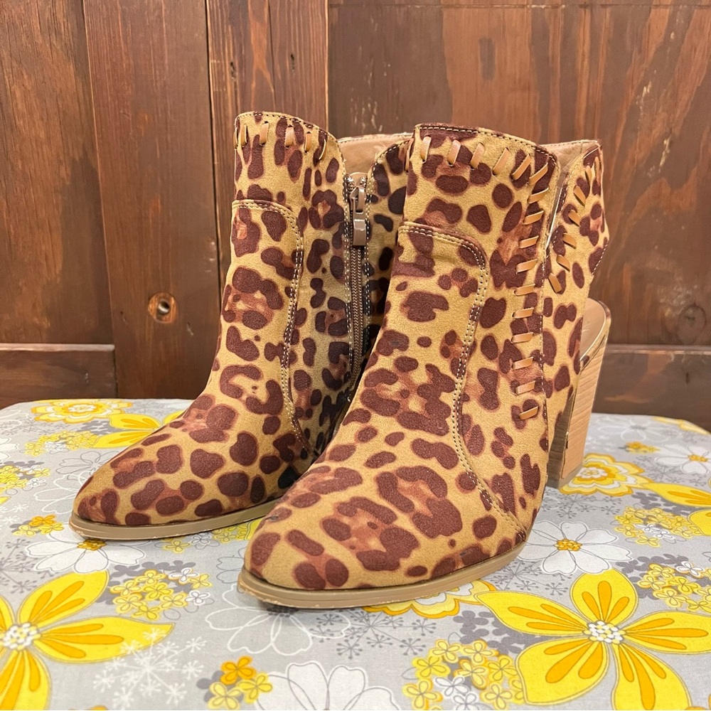CCOCCI Brown Leopard Ankle Booties